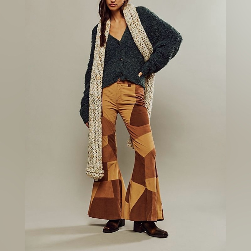 Free People Brown Patchwork Flare Jeans - Picture 3 of 9